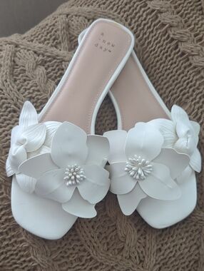 a new day White Floral Slip-On Mules